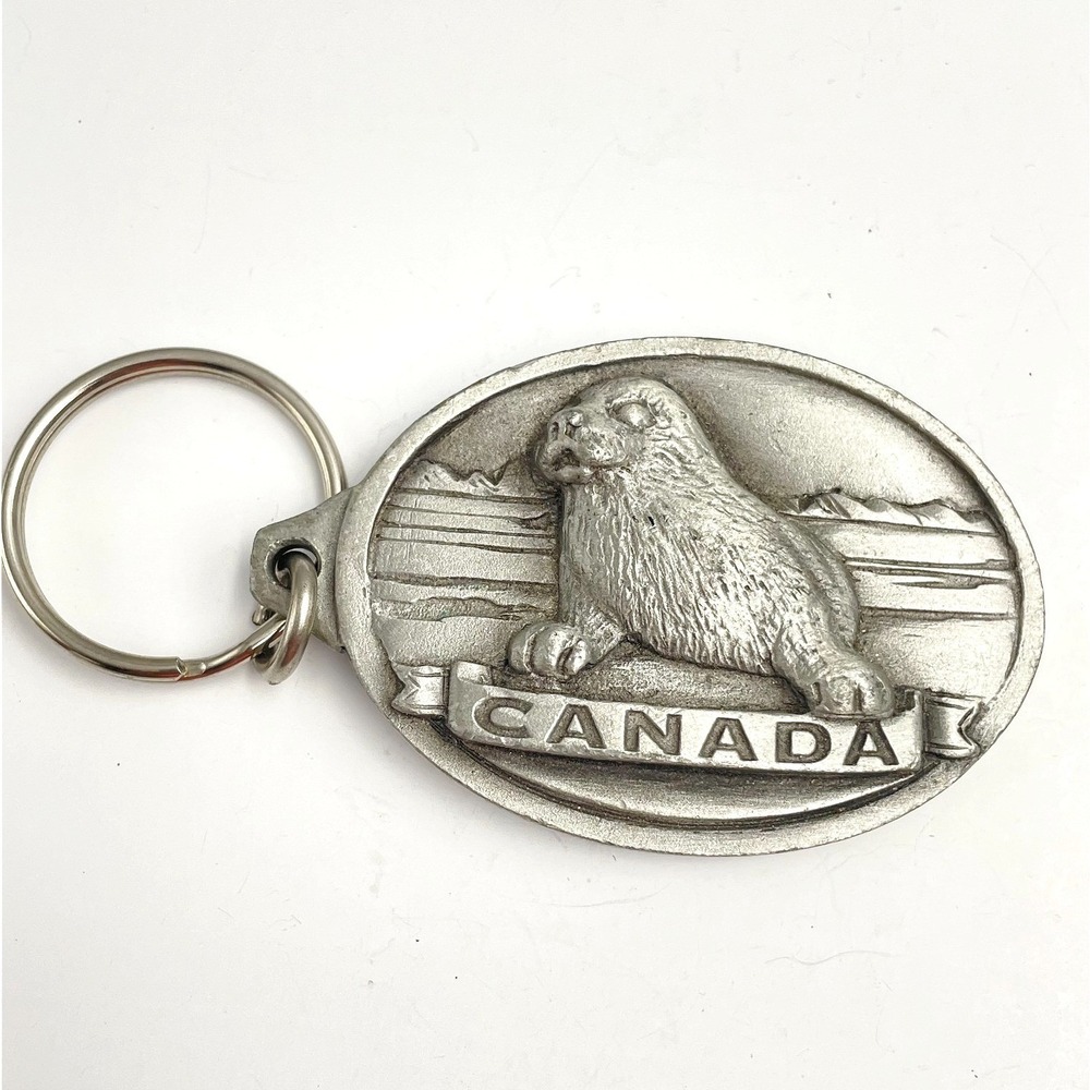 Vintage 90s Canada Souvenir Animal Pup Wildlife‎ Pewter Keychain Charm Jewelry